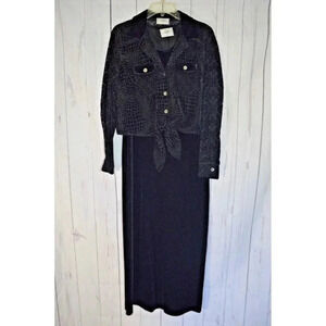 Studio Ease Black Velour Long Dress See Thru Floral Animal Prt Cover Up Size 10